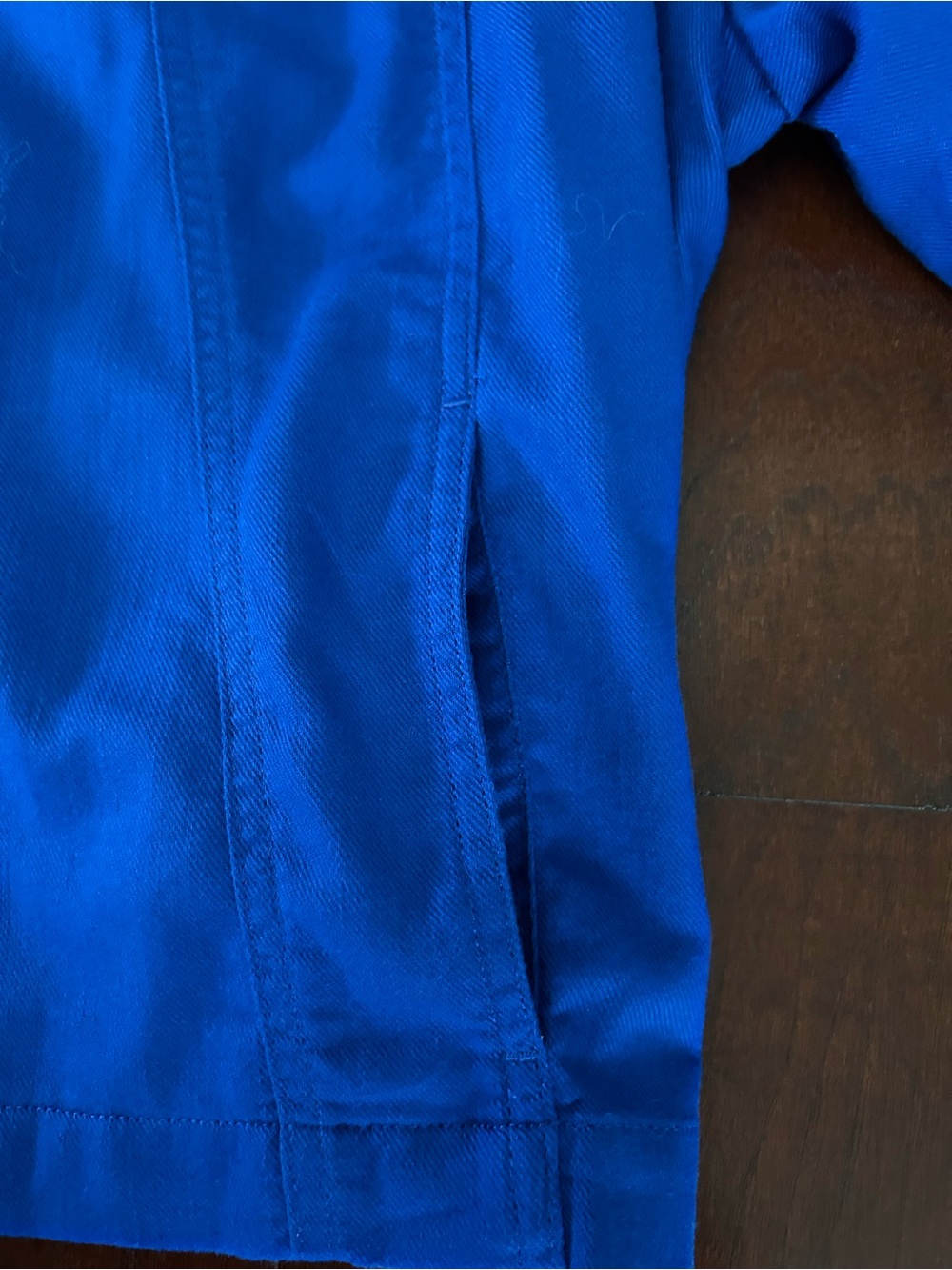 $129 J. Jill Cotton & Linen Seamed Denim Jacket Vibrant Blue Sz large excellent - Picture 11 of 12